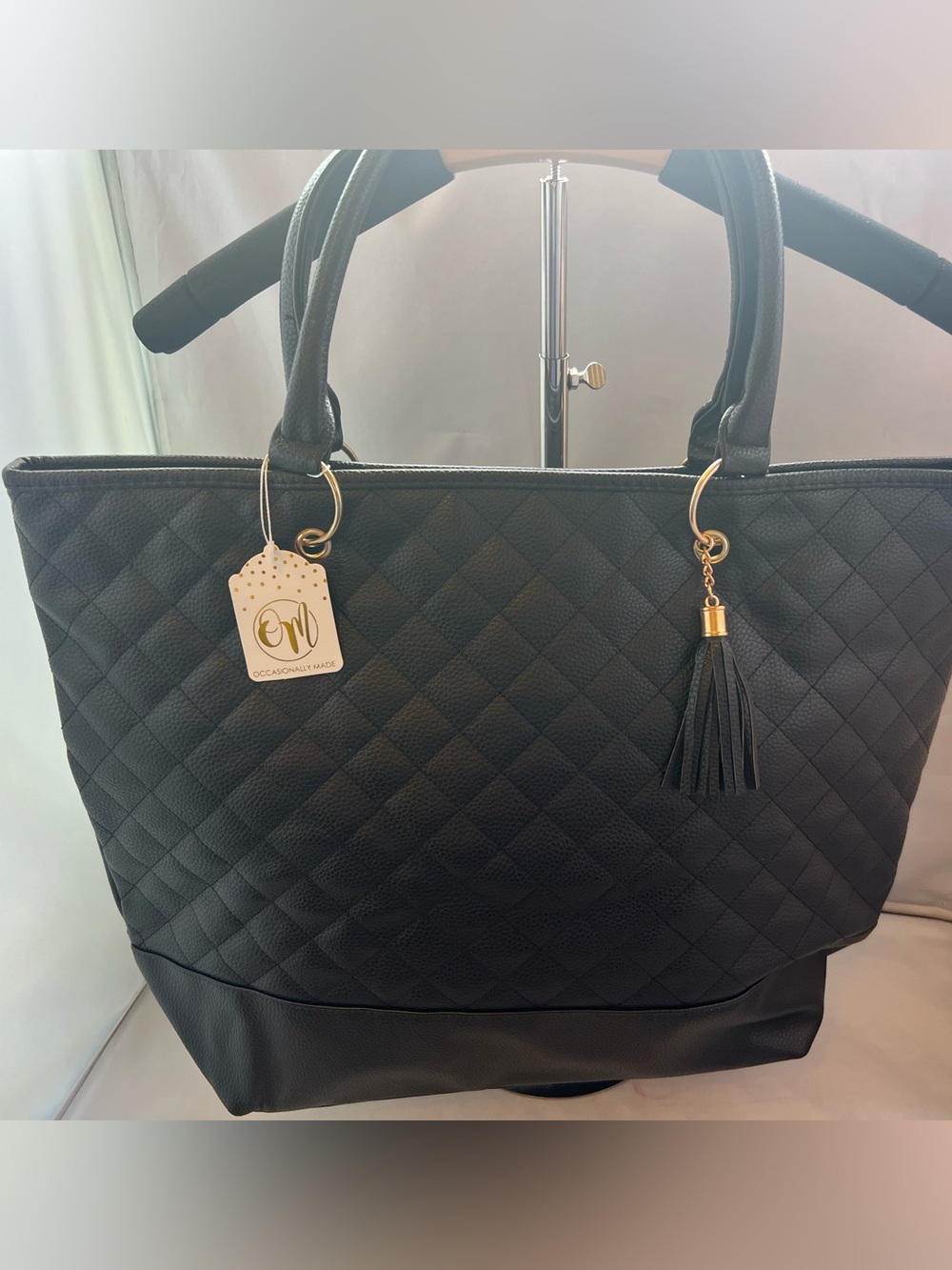 Black Quilted Tote Bag with Tassel - Occasionally Made